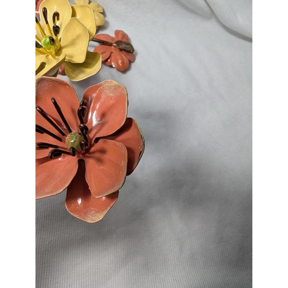 Vintage Metal Floral Wall Hooks Set of 2 Flower Branch Crystal Knob Tiebacks